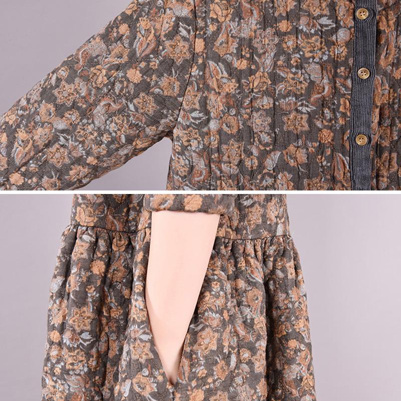 Winter Retro Floral Plus Size Loose Casual Dress