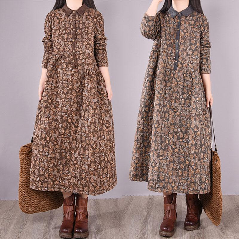 Winter Retro Floral Plus Size Loose Casual Dress