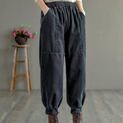 Winter Retro Fur Thick Casual Cotton Harem Jeans