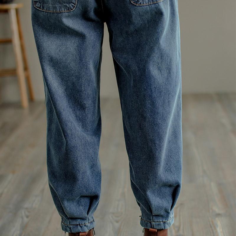 Winter Retro Fur Thick Casual Cotton Harem Jeans