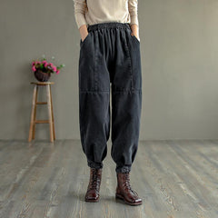 Winter Retro Fur Thick Casual Cotton Harem Jeans