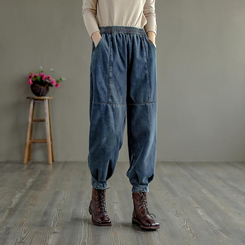 Winter Retro Fur Thick Casual Cotton Harem Jeans