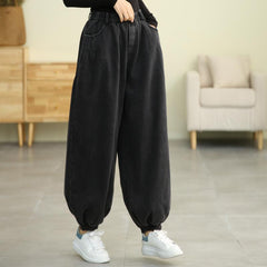 Winter Retro Plush Bloomers Loose Cotton Jeans