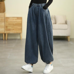 Winter Retro Plush Bloomers Loose Cotton Jeans