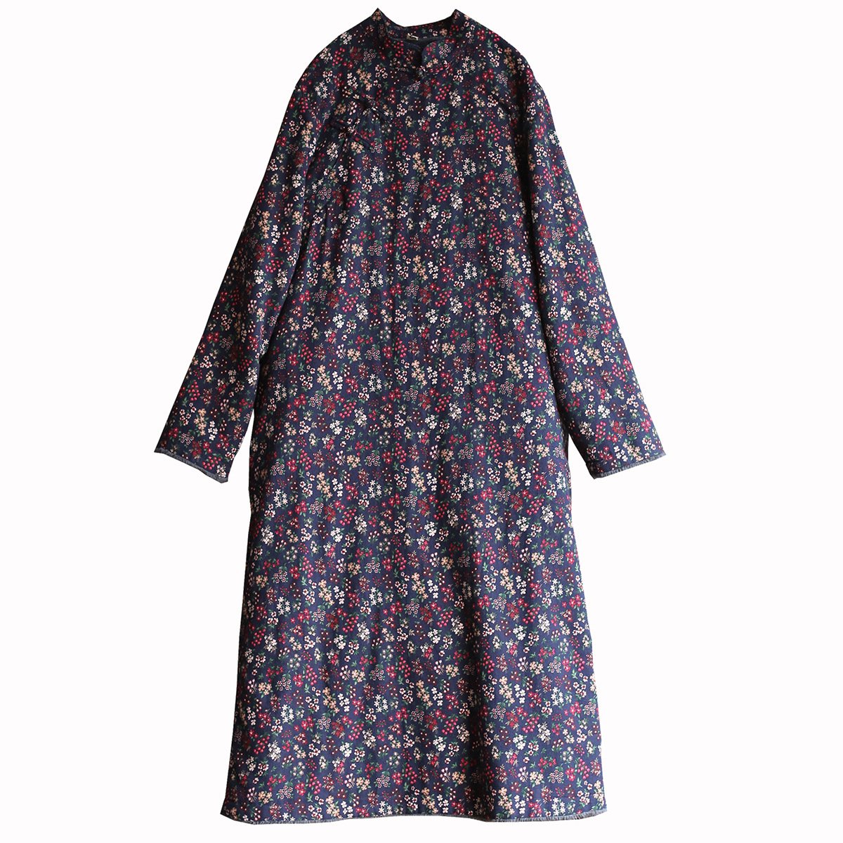 Winter Retro Thick Plush Floral Stand Collar Cotton Dress