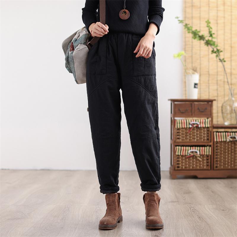 Winter Retro Thicken Cotton Linen Casual Pants