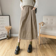 Winter Spring Retro Corduroy Cotton A-Line Skirt