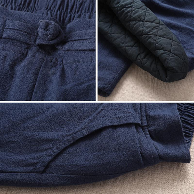 Winter Thick Casual Loose Cotton Linen Wide Leg Pants