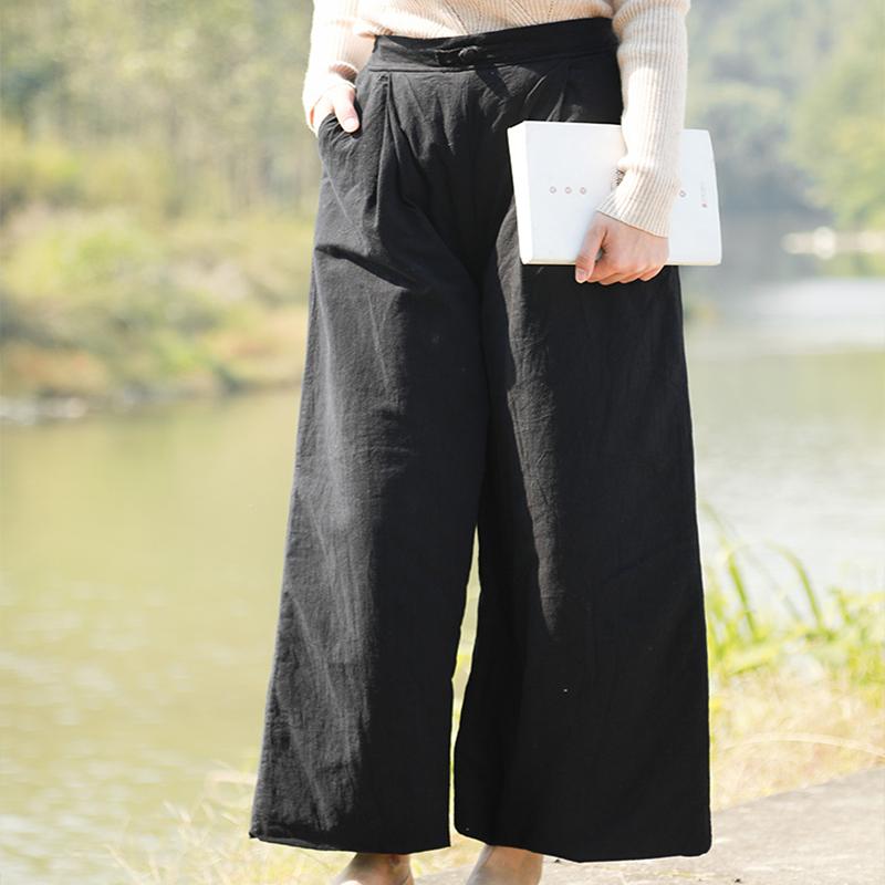 Winter Thick Casual Loose Cotton Linen Wide Leg Pants