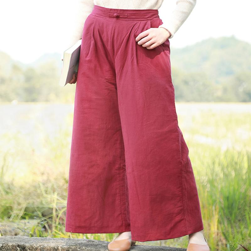 Winter Thick Casual Loose Cotton Linen Wide Leg Pants