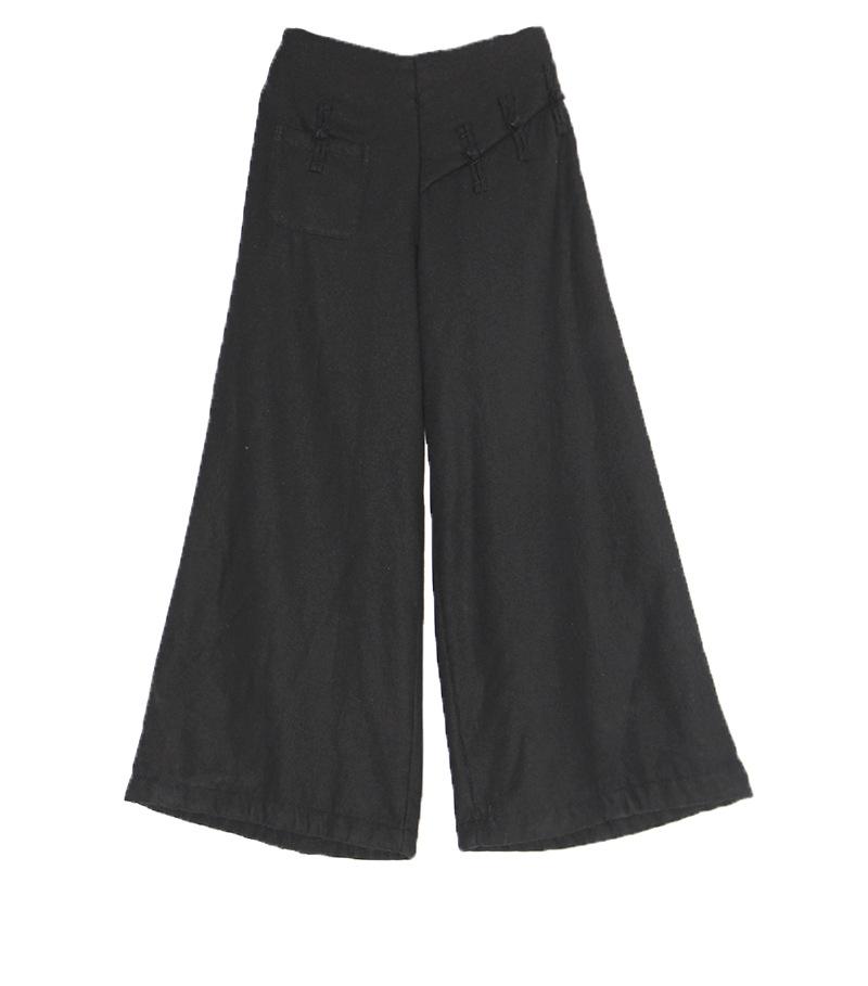 Winter Women Retro Cotton Linen Thicken Wide Leg Pants