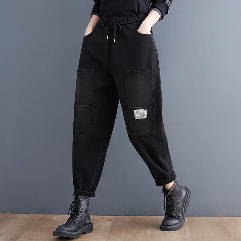 Winter Women Retro Plush Casual Harem Jeans