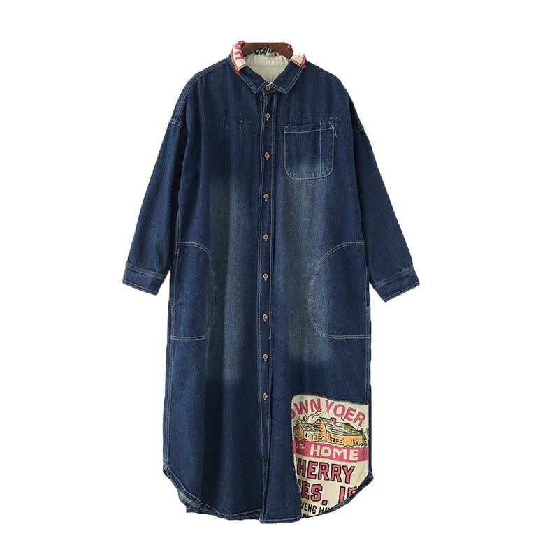 Women Autumn Retro Patchwork Cotton Denim Dress