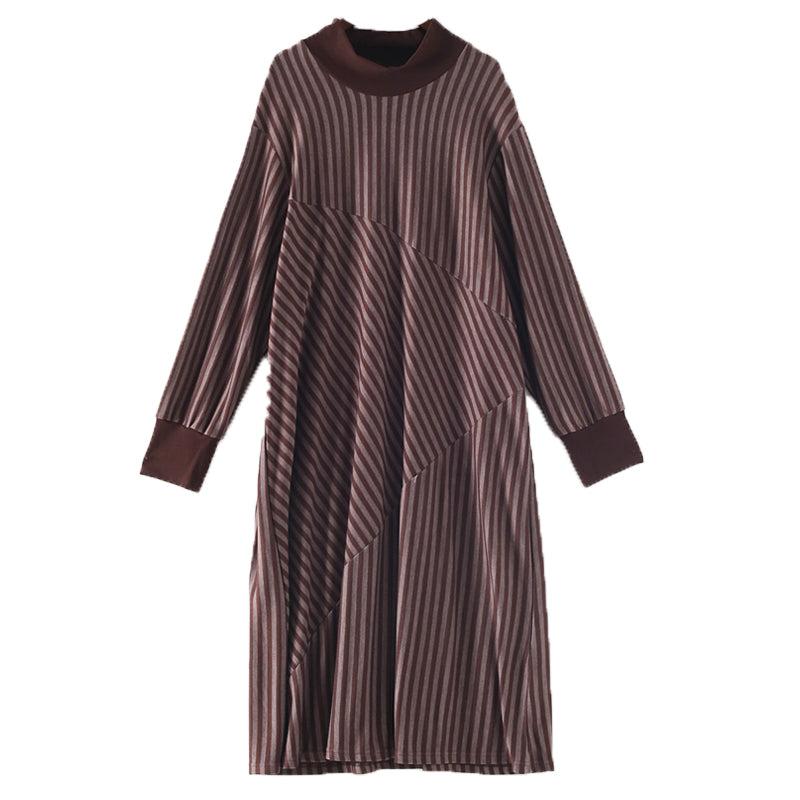 Women Autumn Stripe Cotton Loose Dress