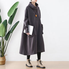 Women Autumn Winter Cotton Loose Retro Solid Dress