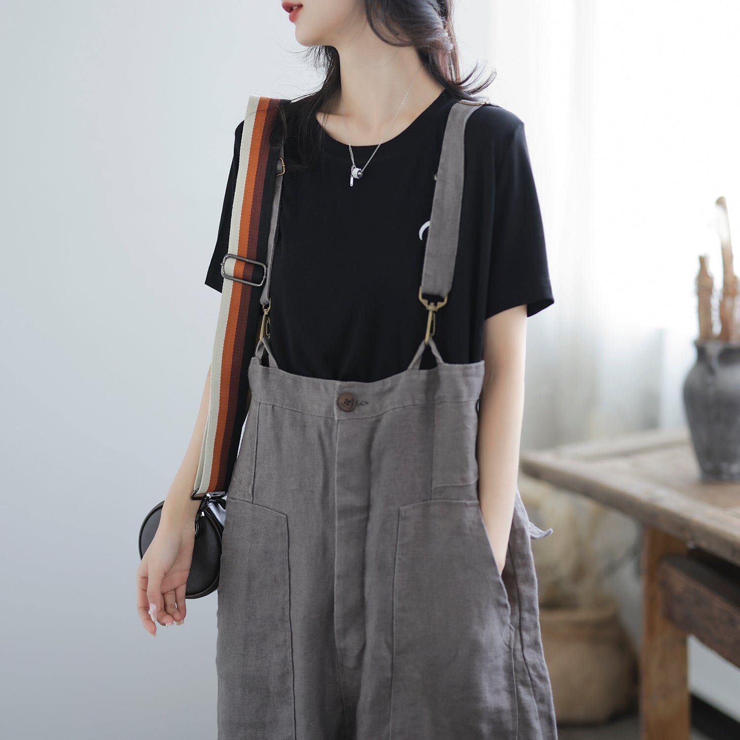 Women Casual Cotton Loose Solid Summer Jumpsuit