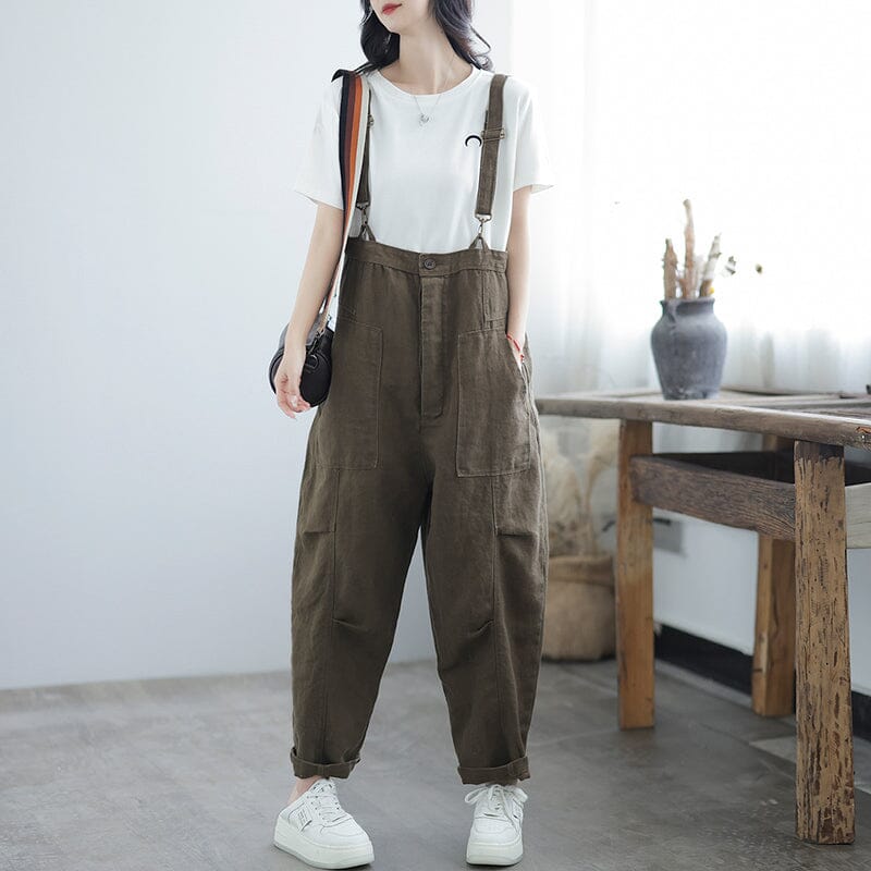 Women Casual Cotton Loose Solid Summer Jumpsuit