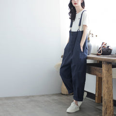 Women Casual Cotton Loose Solid Summer Jumpsuit