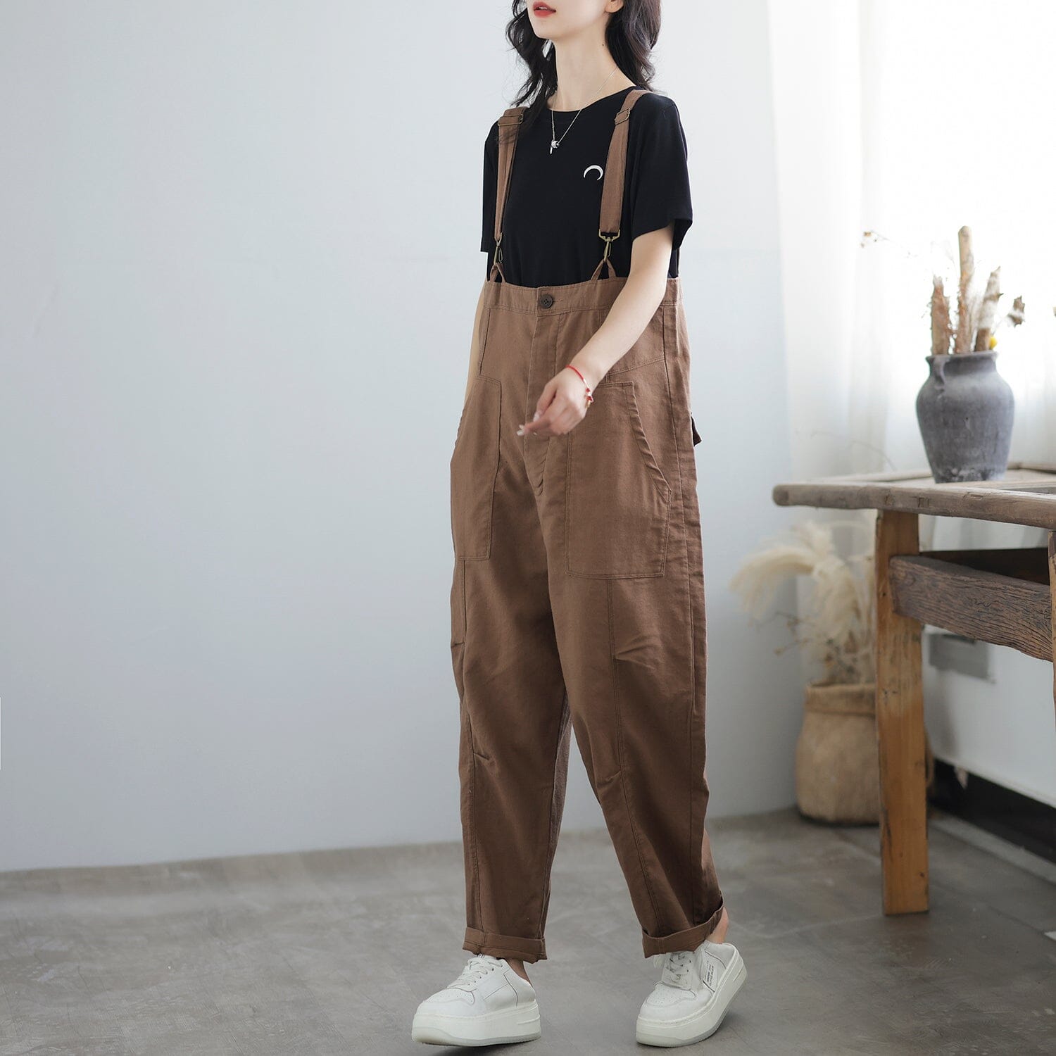 Women Casual Cotton Loose Solid Summer Jumpsuit