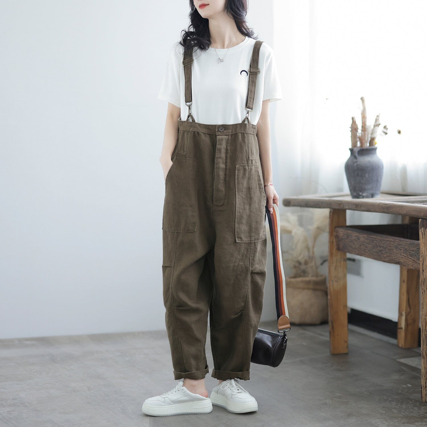 Women Casual Cotton Loose Solid Summer Jumpsuit