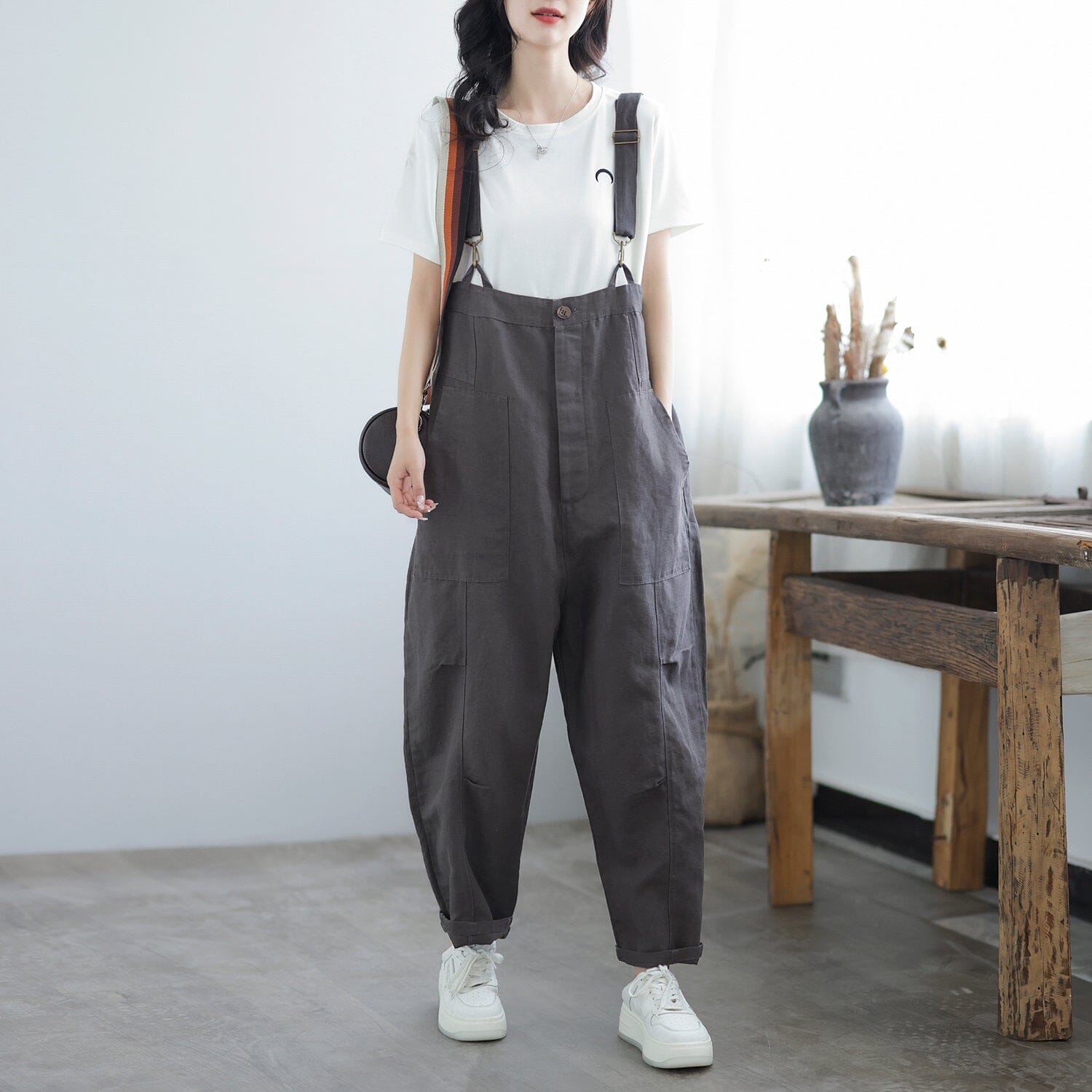 Women Casual Cotton Loose Solid Summer Jumpsuit