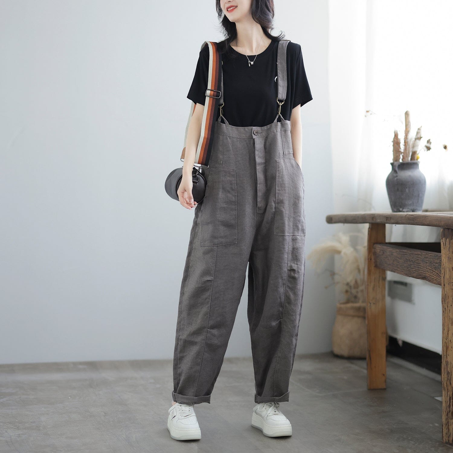 Women Casual Cotton Loose Solid Summer Jumpsuit