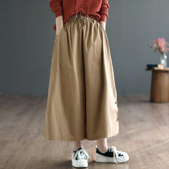 Women Casual Loose Cotton Solid Wide-leg Pants