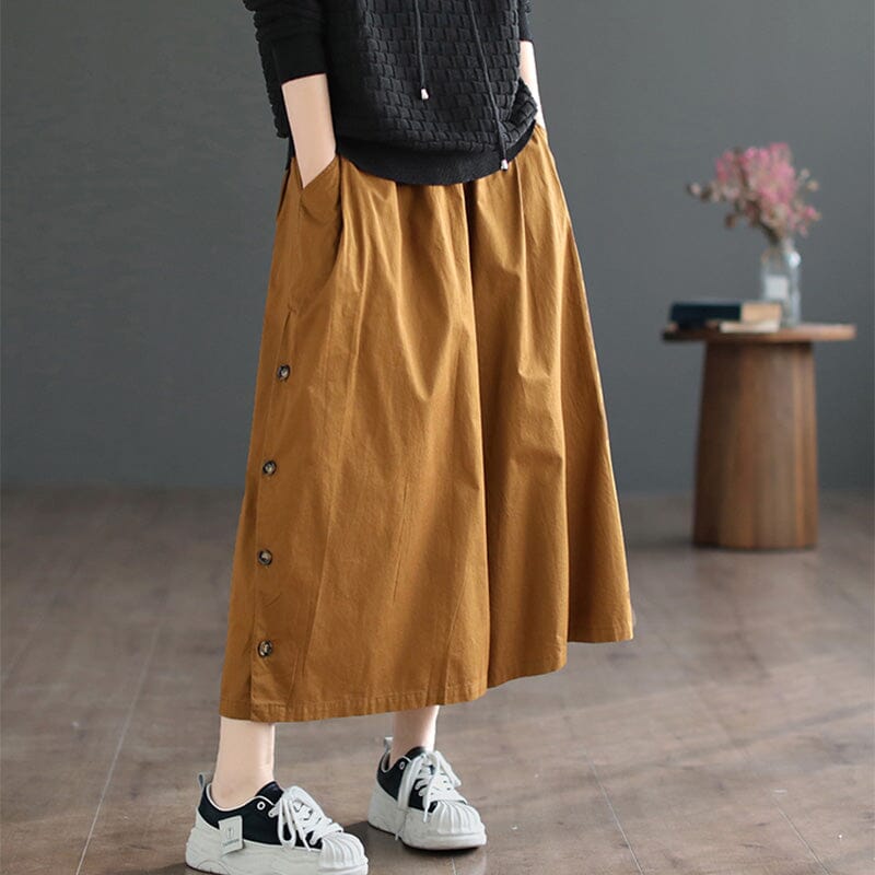 Women Casual Loose Cotton Solid Wide-leg Pants