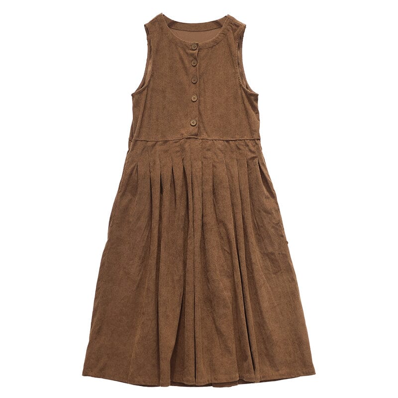 Women Casual Retro Corduroy Loose Sleeveless Dress