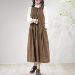 Women Casual Retro Corduroy Loose Sleeveless Dress