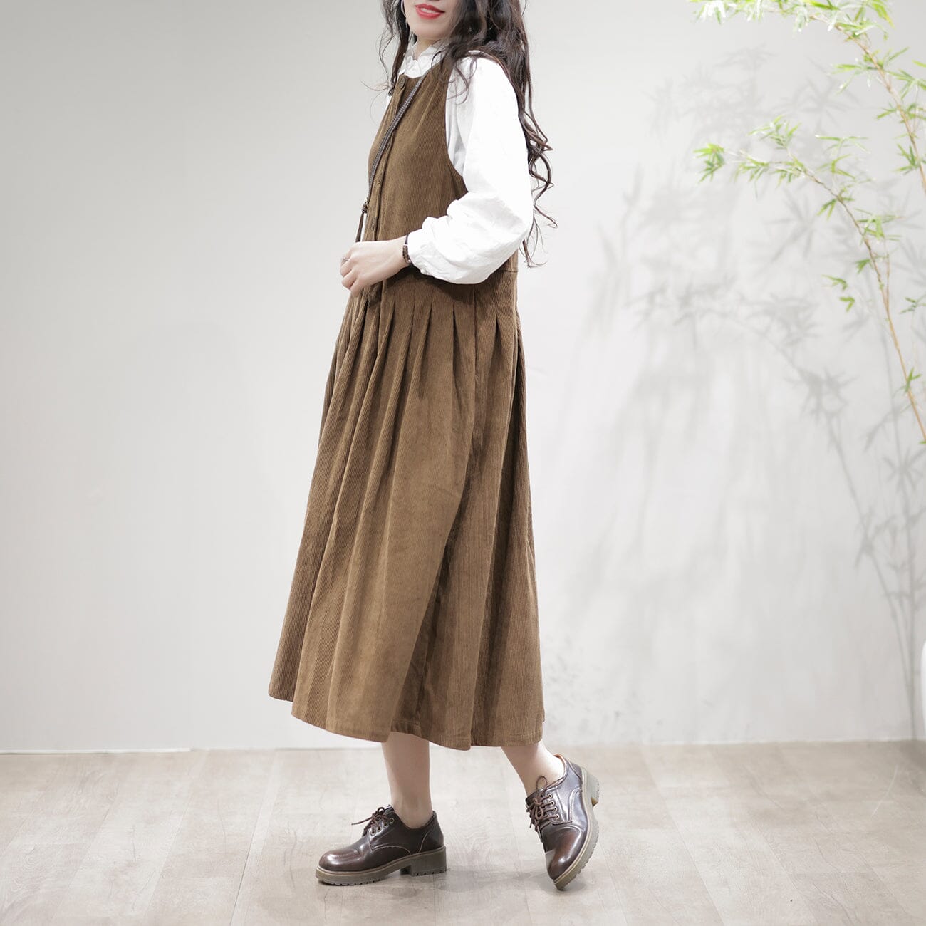 Women Casual Retro Corduroy Loose Sleeveless Dress