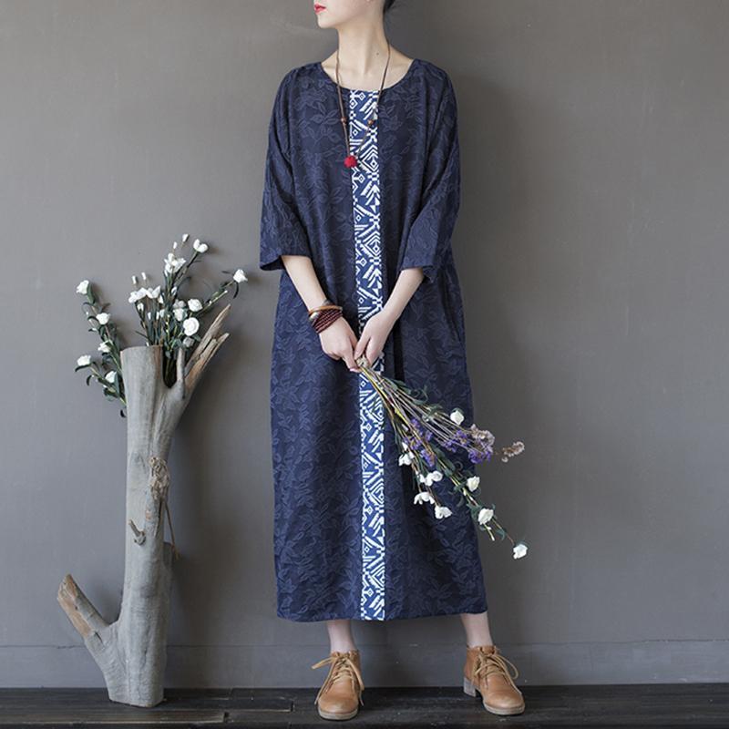 Women Cotton Floral Jacquard Embroidered Casual Summer Loose Dress