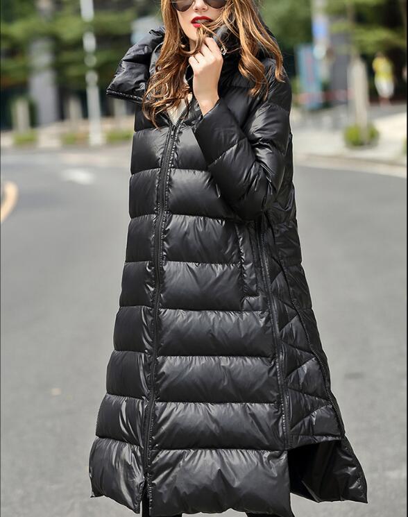 A-line Long Loose Women Down Coat Slit Winter Loose 90% Duck Down Jackets