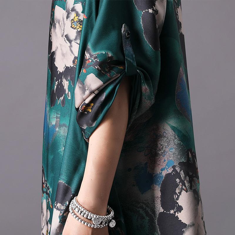 Women Extravagant Floral Printed Silk Maxi Dress