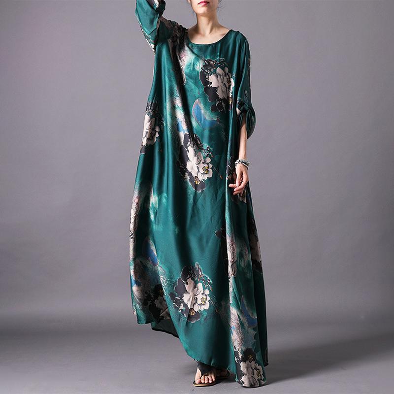 Women Extravagant Floral Printed Silk Maxi Dress