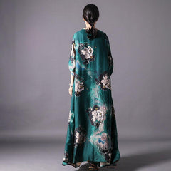 Women Extravagant Floral Printed Silk Maxi Dress