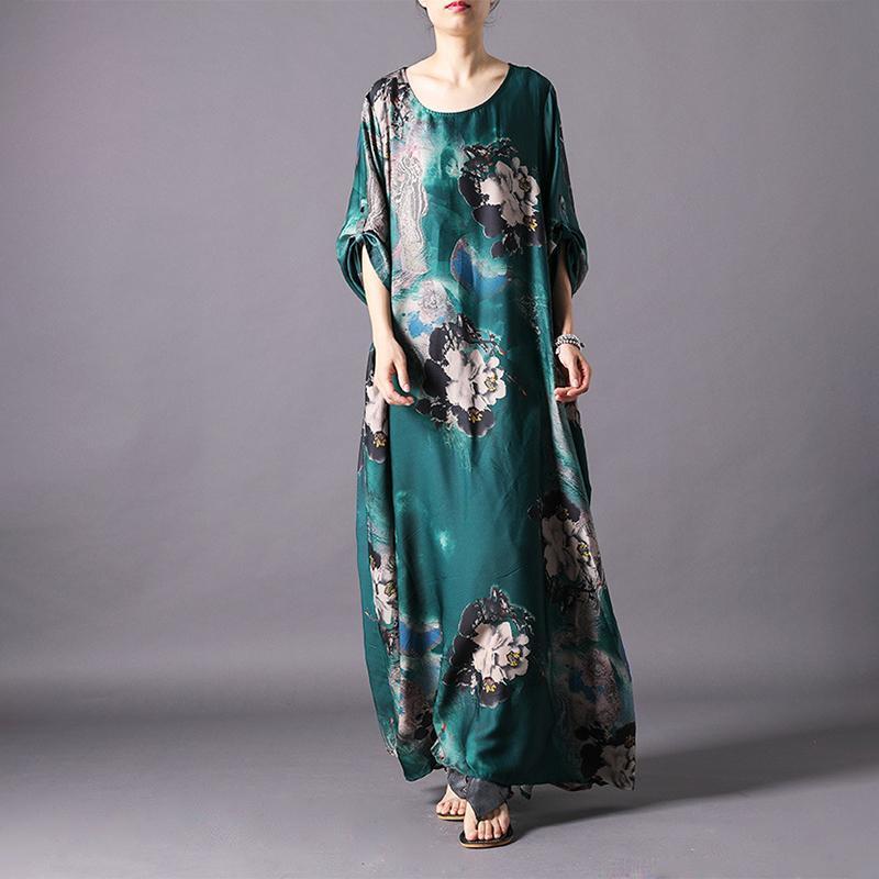 Women Extravagant Floral Printed Silk Maxi Dress