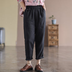 Women Linen Retro Loose Casual Ninth Harem Pants