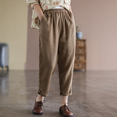 Women Linen Retro Loose Casual Ninth Harem Pants