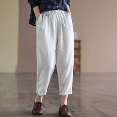 Women Linen Retro Loose Casual Ninth Harem Pants