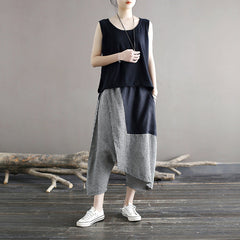 Women Loose Plus Size Plaid Summer Linen Pants