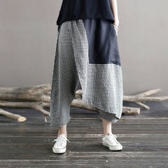 Women Loose Plus Size Plaid Summer Linen Pants