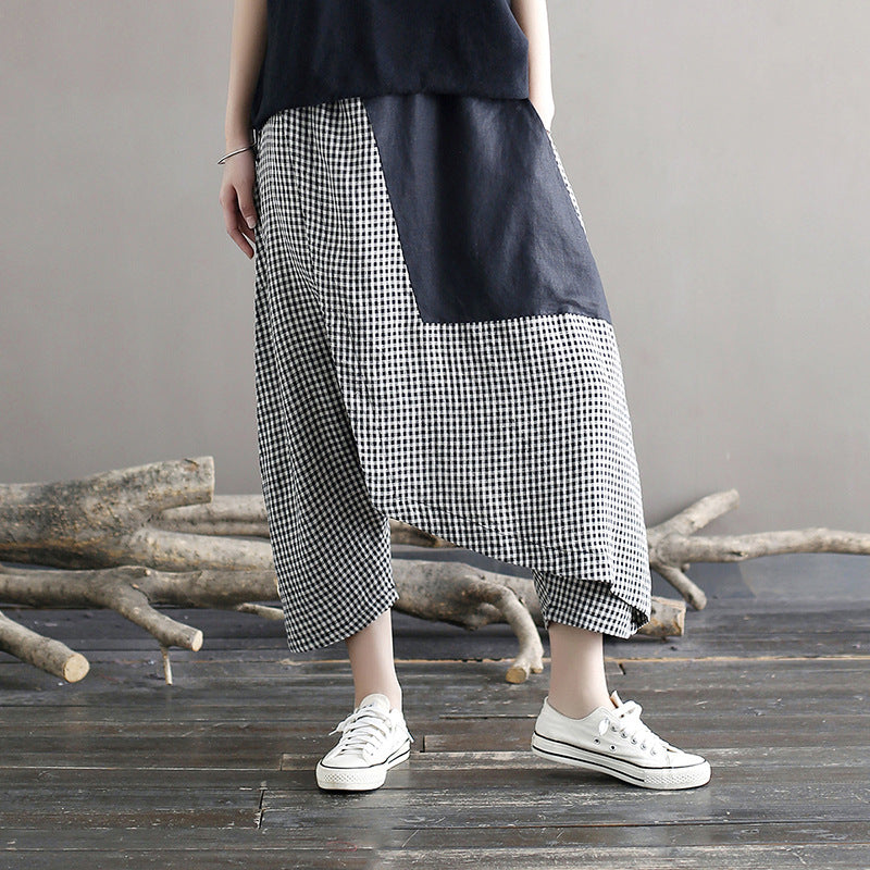 Women Loose Plus Size Plaid Summer Linen Pants