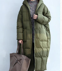 Armeegrüne Damen Winter Puffer Lose Entendaunenjacken Lange warme Damen Langer Daunenmantel 30125