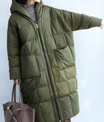 Armeegrüne Damen Winter Puffer Lose Entendaunenjacken Lange warme Damen Langer Daunenmantel 30125