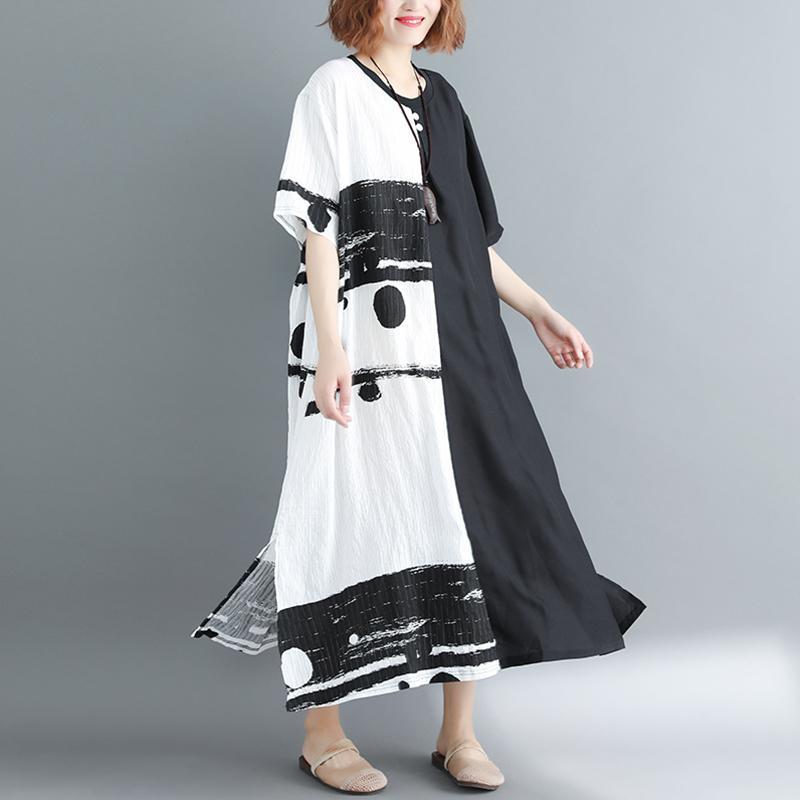 Women Paneled Casual Slit Loose Back Buttons Short Sleeve Dress