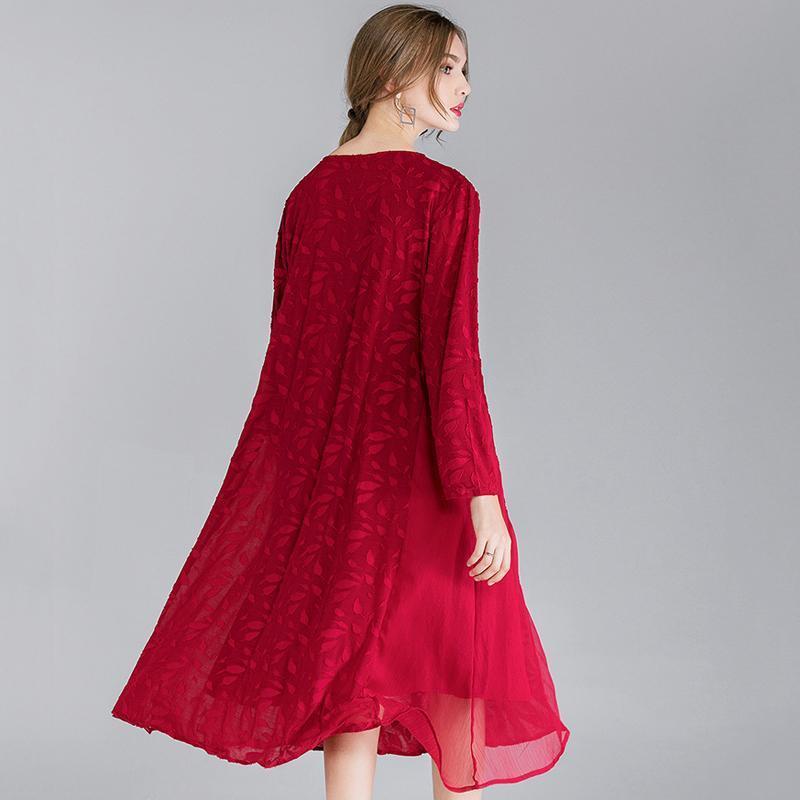 Women Plus Size Devore Cotton Solid Lace Long Sleeve Dress