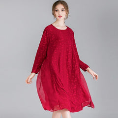 Women Plus Size Devore Cotton Solid Lace Long Sleeve Dress