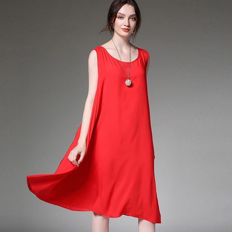 Women Plus Size Simple Cotton Solid Summer Sleeveless Dress