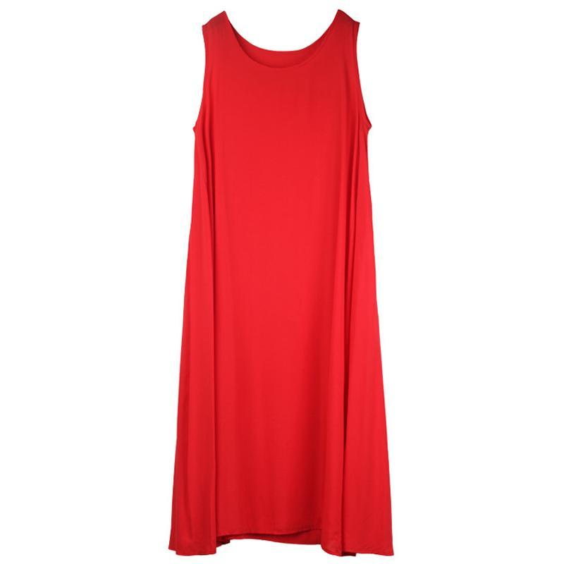 Women Plus Size Simple Cotton Solid Summer Sleeveless Dress